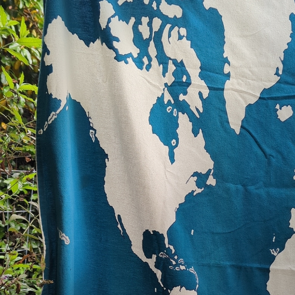 World Map Tapestry/Shower Curtain in Teal and White - Picture 3 of 9